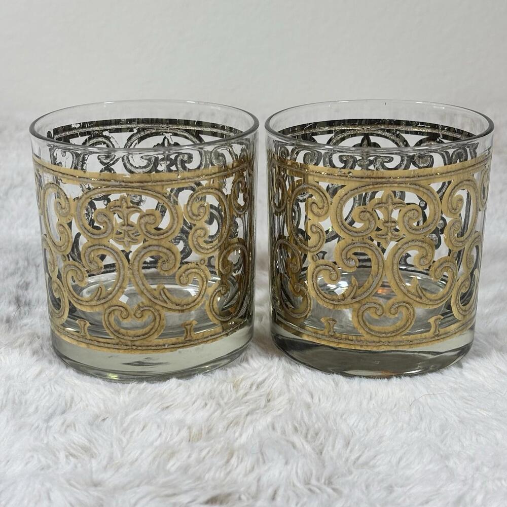 Vintage Georges Briard Gold Scroll Rocks Glasses – Mid Century Barware